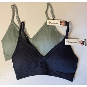 No Boundaries Bralette Women S Green Black Ribbed Seamless 2pk NEW